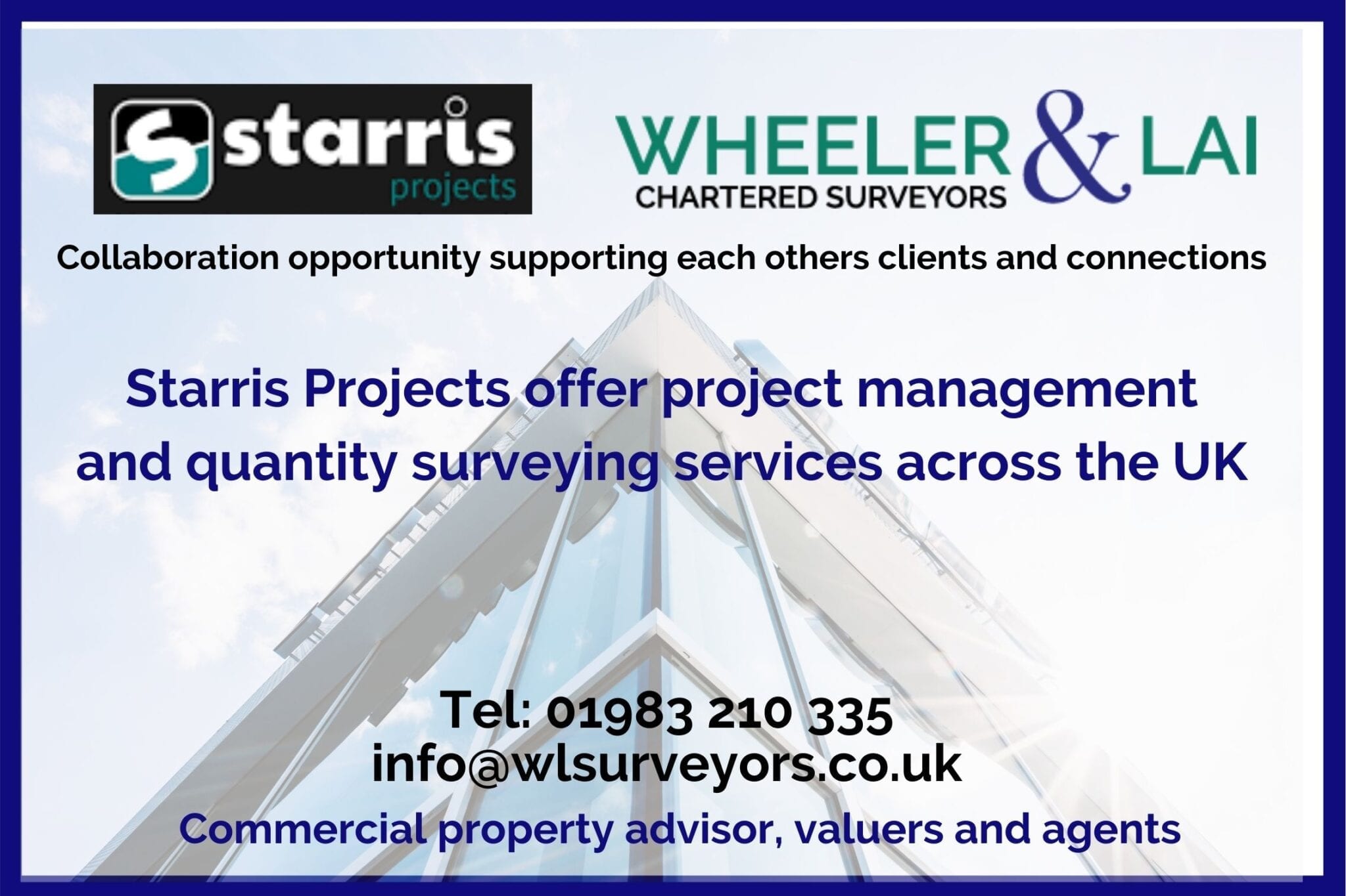 Commercial property office building with wheeler and lai and starris project logos about collaboration